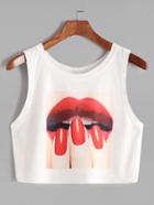 Romwe Beige Lips Print Crop Tank Top