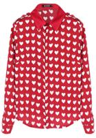 Romwe Romwe White Heart Pattern Red Chiffon Shirt