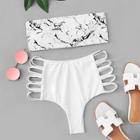 Romwe Marble Print Bandeau Top With Ladder Cut-out High-waist Bikini