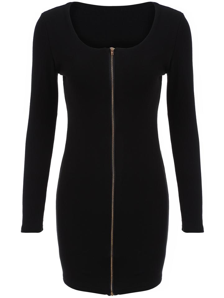 Romwe Long Sleeve Zipper Bodycon Dress