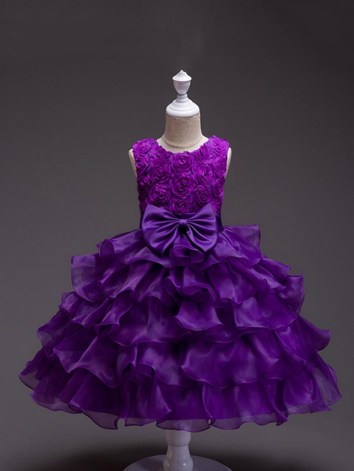 Romwe Stereo Rose Bow Detail Tiered Mesh Ball Gown