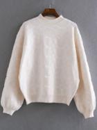 Romwe White Mock Neck Ribbed Trim Sweater