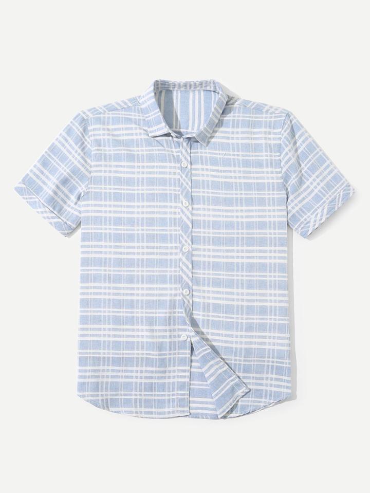 Romwe Men Tartan Plaid Shirt