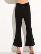 Romwe Black Flare Pants With Ring Detail