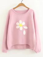 Romwe Raglan Sleeve Dip Hem Flower Sweater