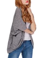 Romwe Grey Marled Knit Open Front Dolman Sleeve Cardigan