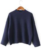 Romwe Mock Neck Dolman Navy Sweater