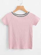 Romwe Contrast Striped Trim Ribbed Tee