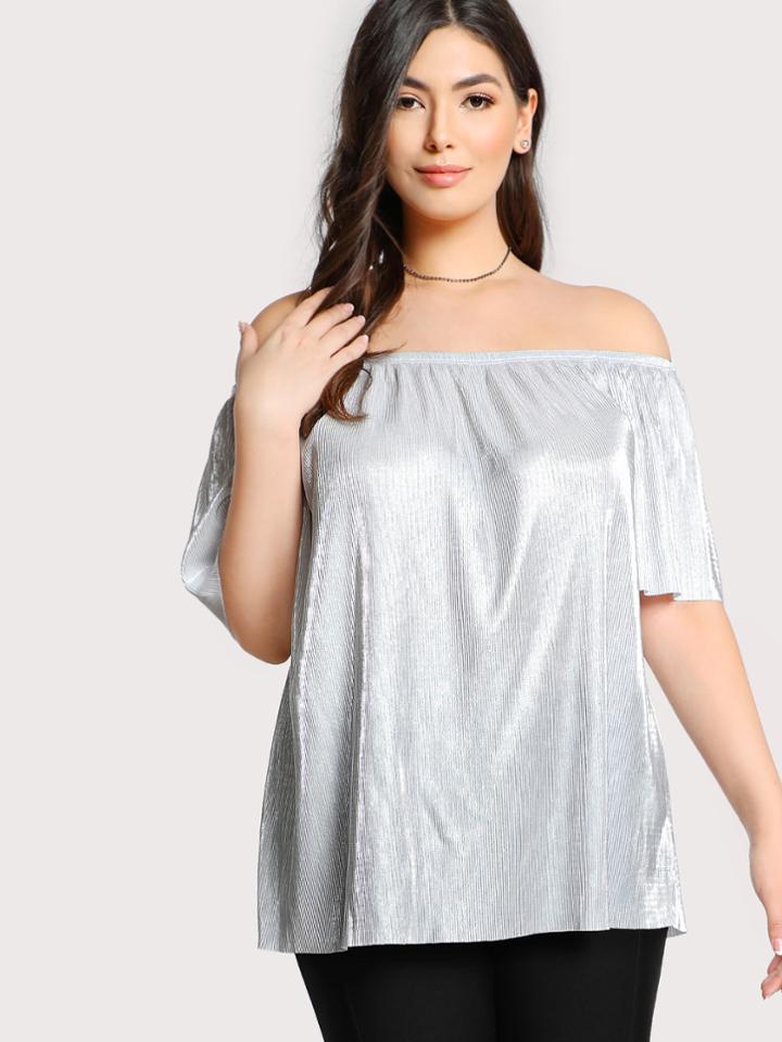 Romwe Off Shoulder Reflective Top