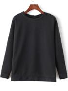 Romwe Long Sleeve Loose Black Sweatshirt