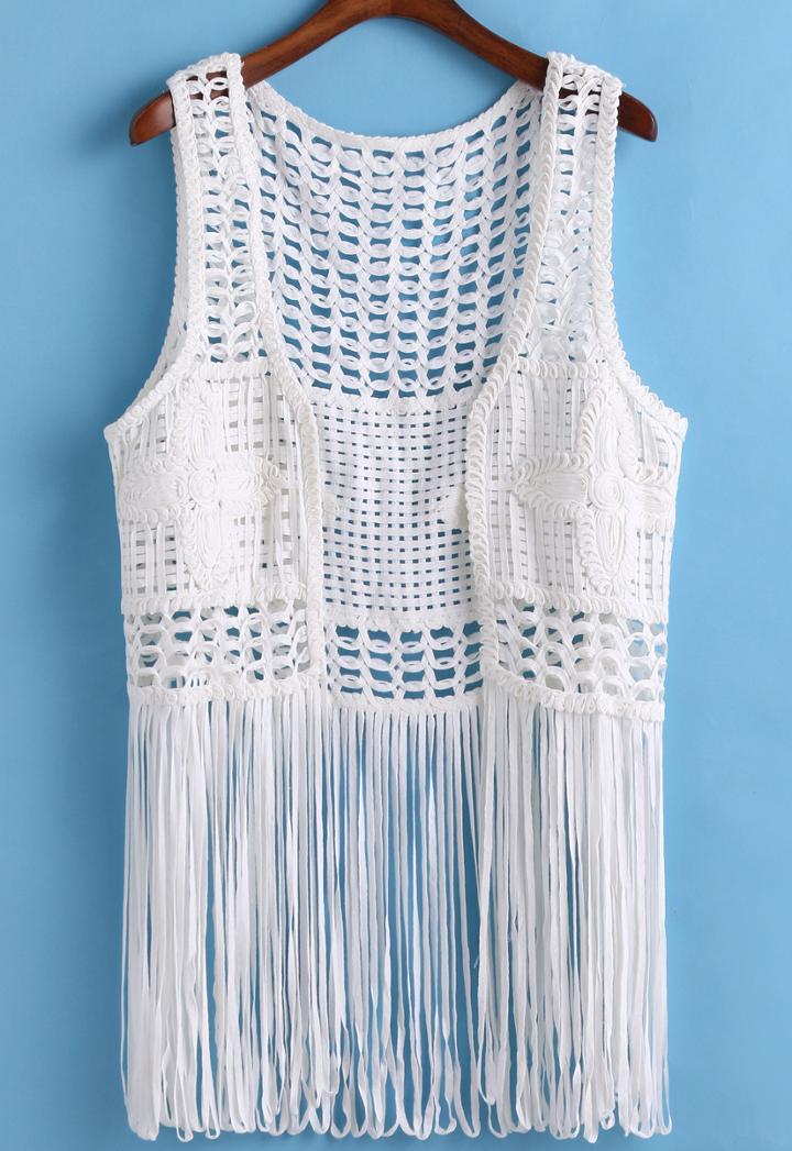 Romwe With Tassel Hollow Tank Top