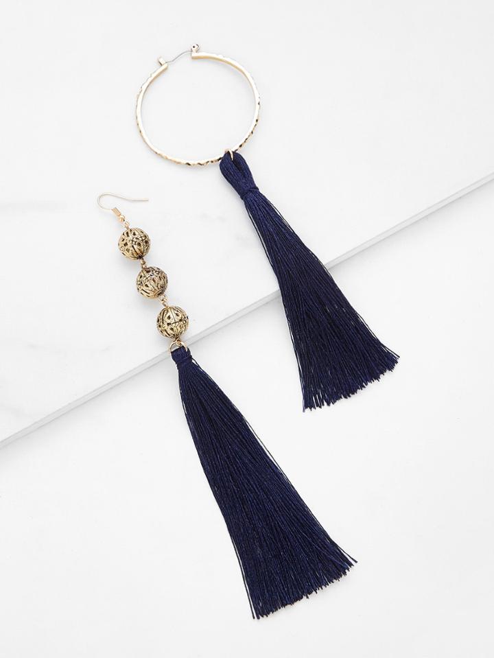 Romwe Long Tassel Mismatch Drop Earrings