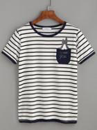 Romwe White Striped Contrast Trim Rabbit Print T-shirt