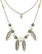 Romwe Fashionable Anqitue Style Two Layers Leaf Shape Fake Pearl Charms Necklace