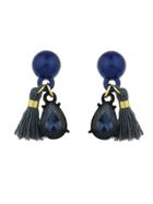 Romwe Blue Color Rhinestone Thread Tassel Drop Earrings