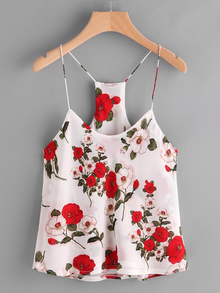 Romwe Florals Chiffon Cami Top