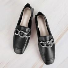 Romwe Square Toe Rhinestone Decor Loafers