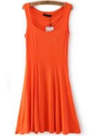 Romwe Orange Strap Slim Pleated Dress