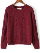 Romwe Cable Knit Wine Red Sweater