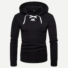 Romwe Men Lace Up Hooded Sweatshirt