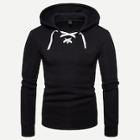 Romwe Men Lace Up Hooded Sweatshirt