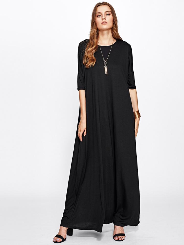 Romwe Solid Full Length Tent Dress