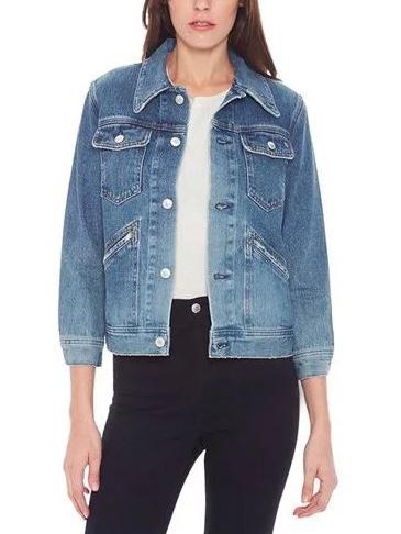 Romwe Denim Pockets Slim Blue Coat