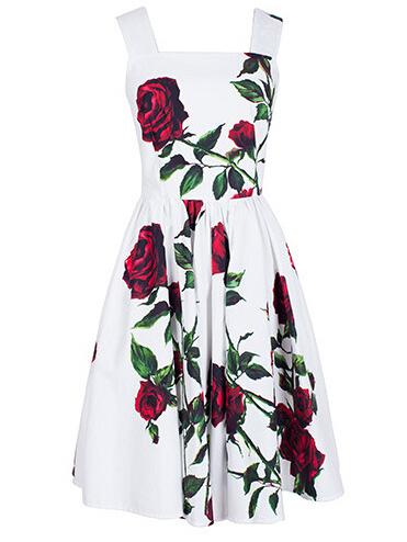 Romwe Rose Print Wide Strap Dress