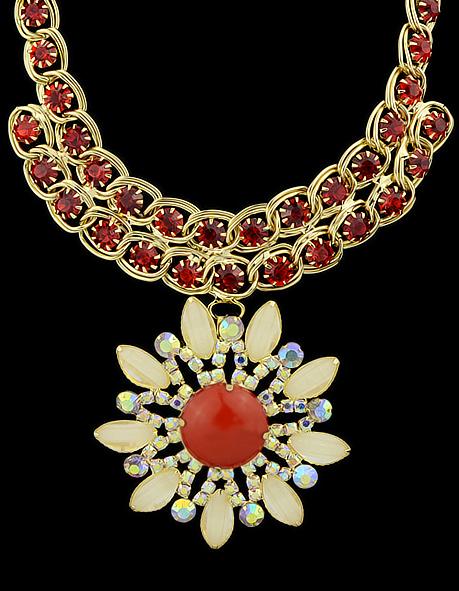 Romwe Red Gemstone Chain Necklace