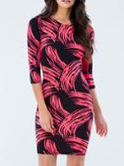 Romwe Abstract Print Bodycon Black Red Dress