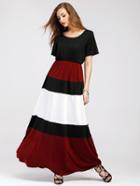 Romwe Color Block Full Length Dress