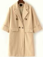 Romwe Lapel Double Breasted Cuffed Long Coat With Pockets