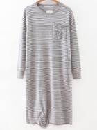 Romwe Grey Striped Ripped Detail Knit Dress With Pocket