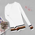 Romwe Striped Panel Skinny Sweater