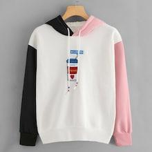 Romwe Graphic Embroidered Contrast Sleeve Hoodie