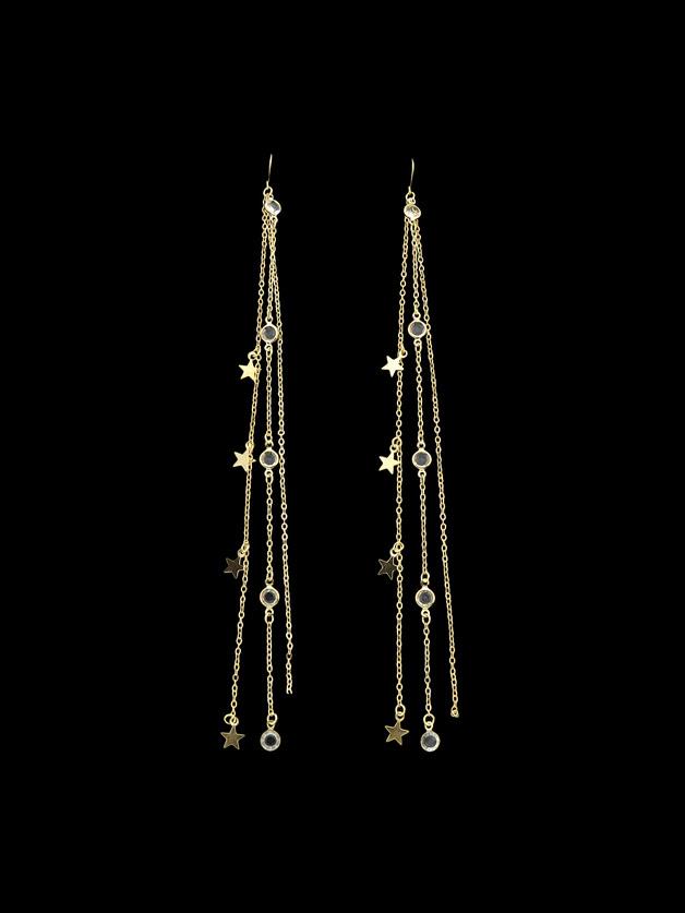 Romwe Gold Multi Layers Chain Rhinestone Super Long Earrings