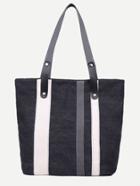 Romwe Black And White Faux Leather Tote Bag