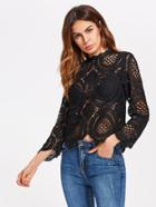 Romwe Crochet Lace Hollow Out Top