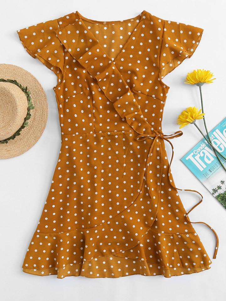 Romwe Polka Dot Knot Side Dress