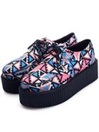 Romwe Multicolor Geometric Print Lace Up Heavy-bottomed Flats