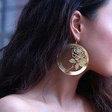 Romwe Metal Rose Decorated Hoop Earrings