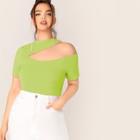 Romwe Plus Neon Lime Cutout Shoulder Slim Fitted Top