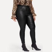Romwe Plus Solid Coated Skinny Jeans