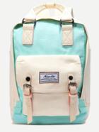 Romwe White Color Block Double Handle Square Canvas Backpack