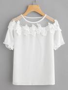 Romwe Flower Lace Trim Paneled Top