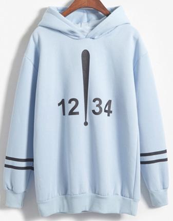 Romwe 1234 Exclamation Print Hooded Blue Sweatshirt