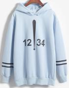 Romwe 1234 Exclamation Print Hooded Blue Sweatshirt