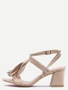 Romwe Braided Tassel Trimmed Sandals - Camel