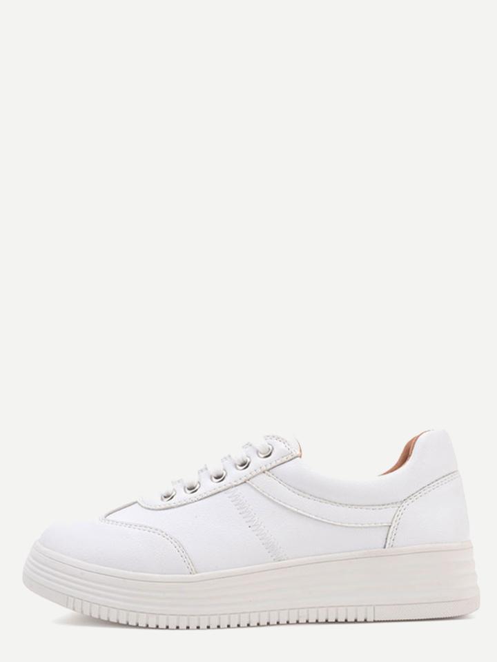 Romwe White Pu Rubber Sole Low Top Sneakers