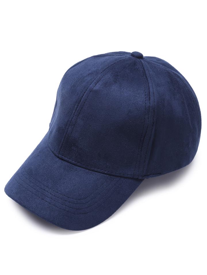 Romwe Navy Suede Casual Baseball Cap